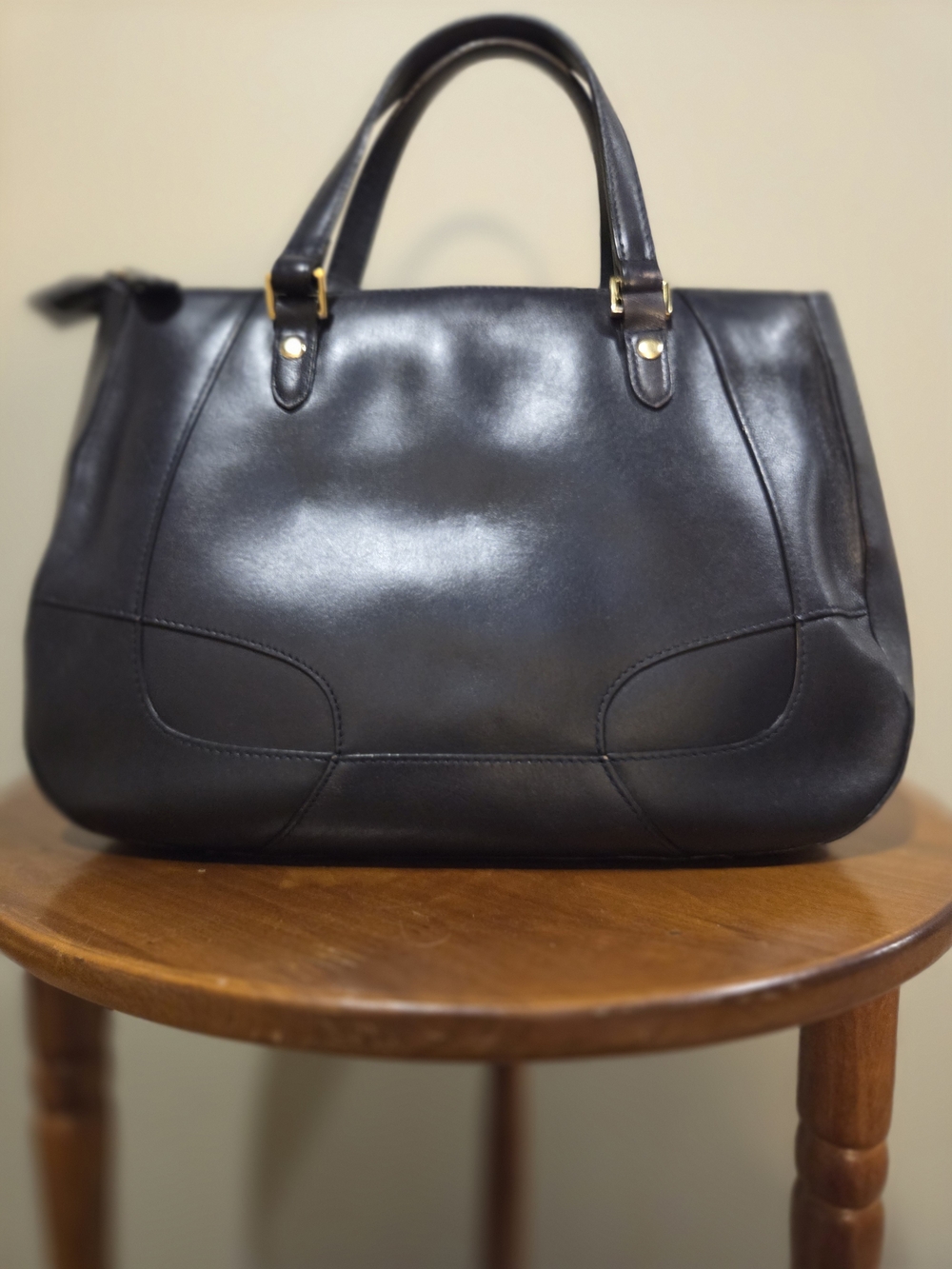 Vintage Etienne Aigner Navy Leather Structured Tote - Picture 2 of 14